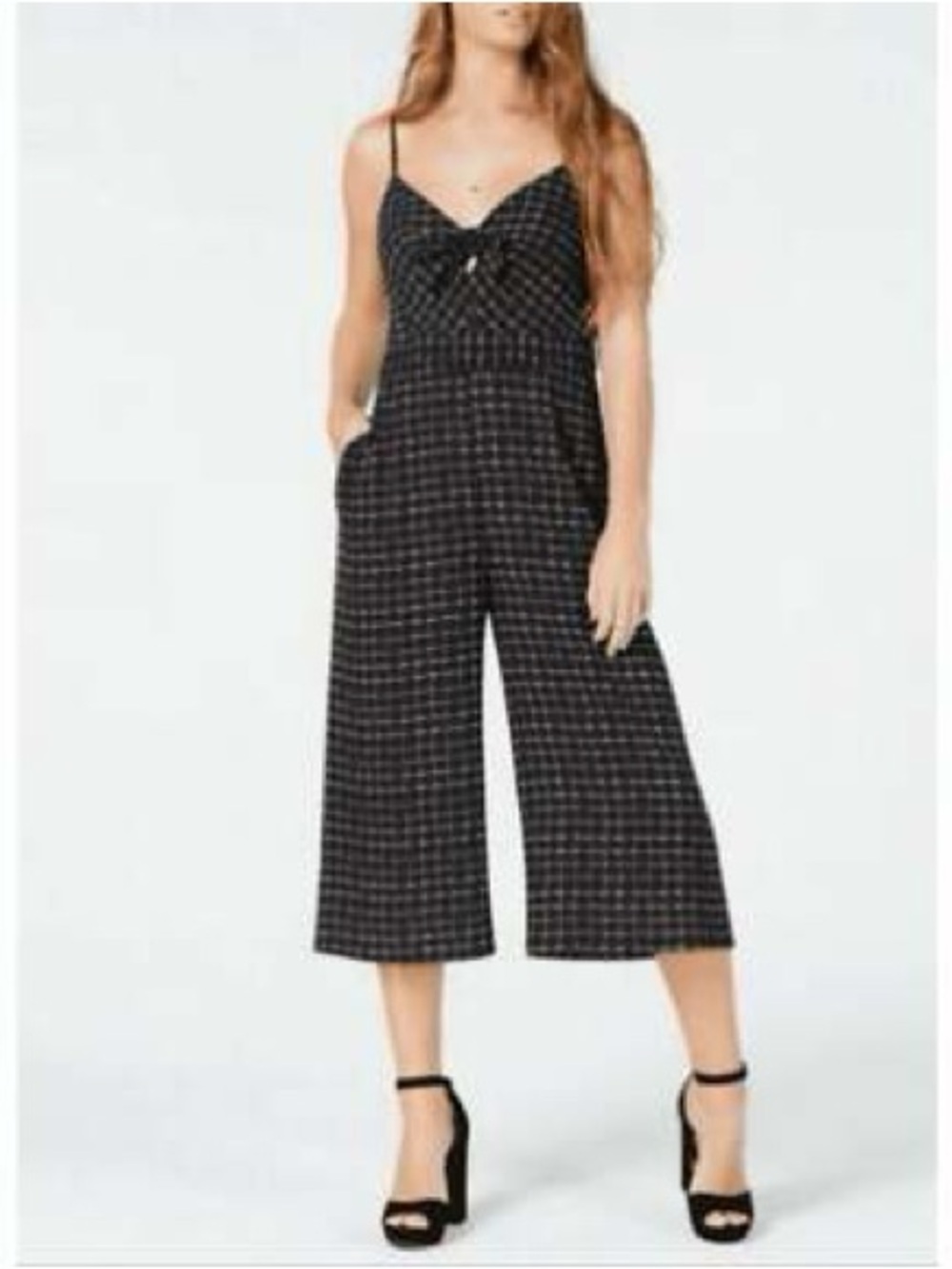 Teeze Me Black Plaid Bow-Front Jumpsuit